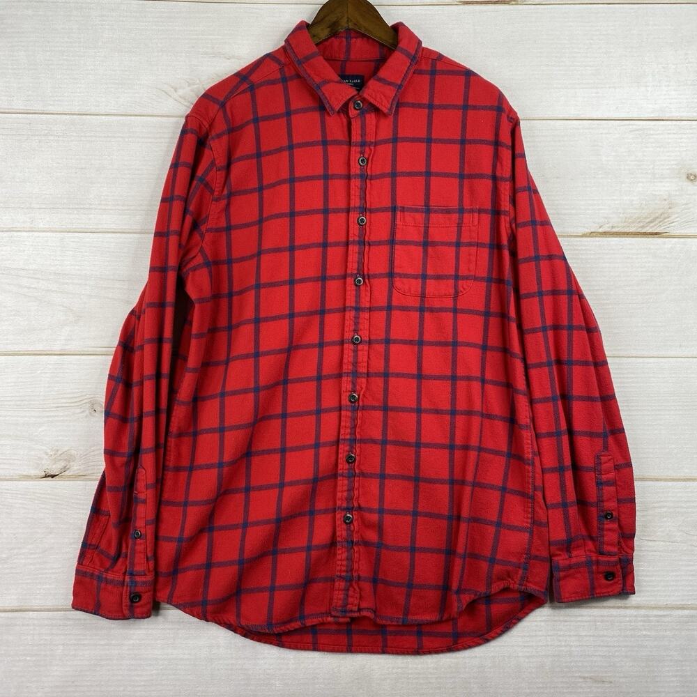 American Eagle Shirt Mens L Tall Red Blue Plaid Flannel Button Up Long Sleeve